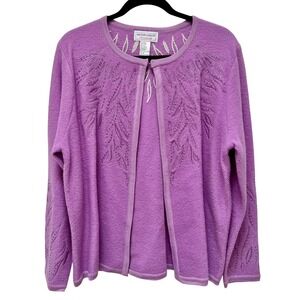 Victor Costa‎ Occasion Vtg Wool Cardigan Sweater Purple Embellished M